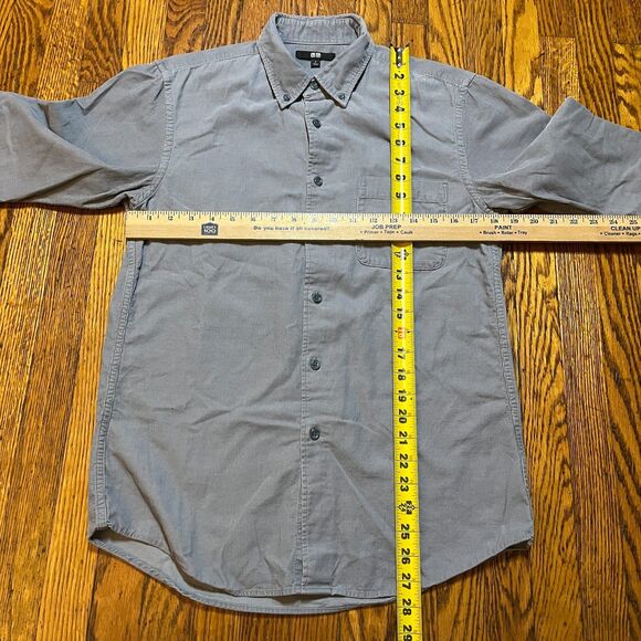 Uniqlo Slim Fit Corduroy Button Up Oxford Shirt Men's S Gray Casual - Picture 2 of 7